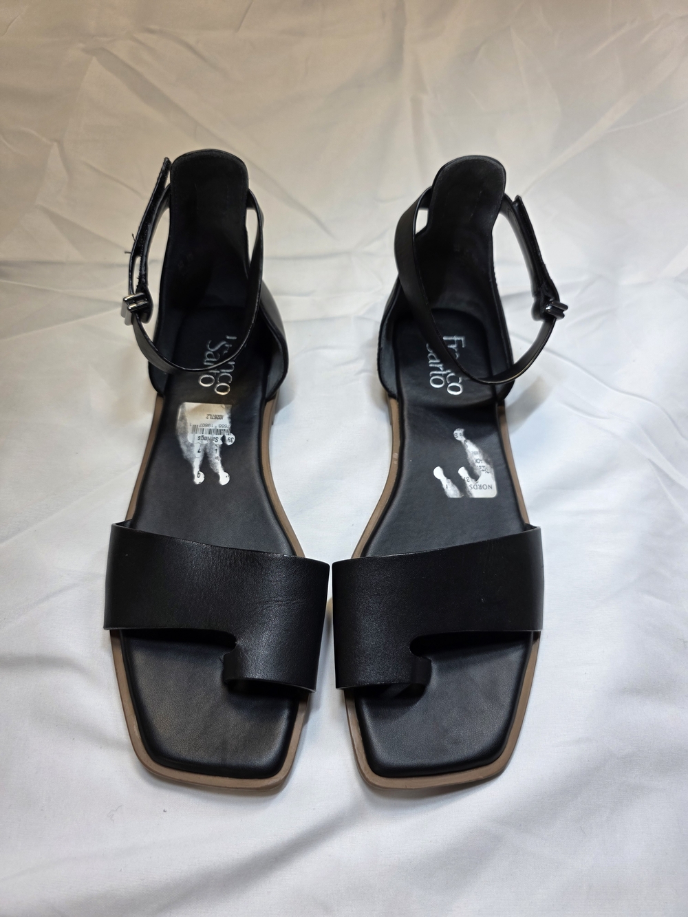 Franco Sarto Miras Toe Loop Black Leather Ankle-Strap Sandals Women's Size 9